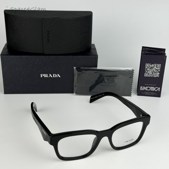 NEW Prada PRA10V 16K101 Black Square Unisex Eyeglasses PR A10V - Picture 1 of 8